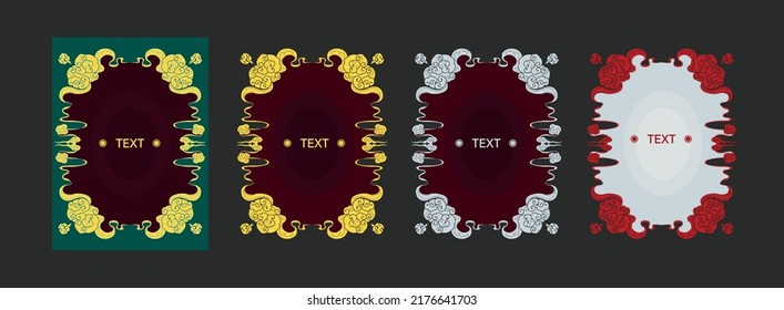 cloud pattern frame Decorative vector work with gold, silver, red colors.