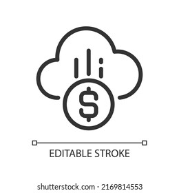 Cloud payment pixel perfect linear icon. E-payment adoption. Financial transactions via Internet. Thin line illustration. Contour symbol. Vector outline drawing. Editable stroke. Arial font used