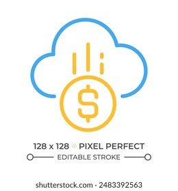 Cloud payment two color line icon. E-payment adoption. Fintech. Financial transactions via Internet bicolor outline symbol. Duotone linear pictogram. Isolated illustration. Editable stroke