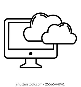 Cloud with PC monitor icon vector design symbol illustration for computing technology, Artificial Intelligence and data storage.