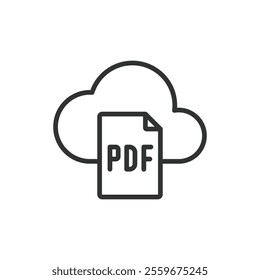 Cloud PDF, icon in line design. Cloud, PDF, document, storage, file, online, data on white background vector. Cloud PDF editable stroke icon