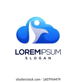 cloud people gradient color logo design
