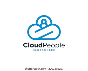 cloud people with letter S logo design	

