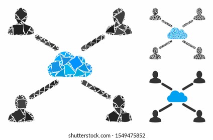Cloud people links mosaic of rough elements in various sizes and shades, based on cloud people links icon. Vector rough elements are organized into mosaic.