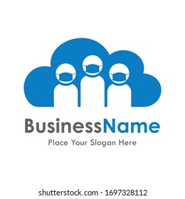 Cloud with people mask vector logo template. Suitable for business, web, healthy, technology and design