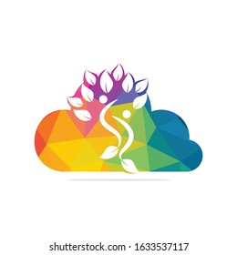 Cloud and People Tree Logo Design. Family tree sign and symbol.