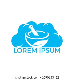 Cloud Pharmacy medical logo design. Natural mortar and pestle logotype, medicine herbal illustration symbol icon vector design.