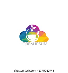 Cloud Pharmacy medical logo design. Natural mortar and pestle logotype, medicine herbal illustration symbol icon vector design.