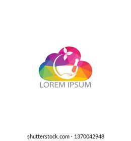 Cloud Pharmacy medical logo design. Natural mortar and pestle logotype, medicine herbal illustration symbol icon vector design.