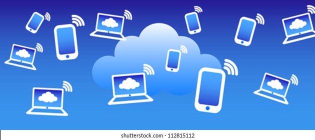 Cloud Phone Computing Background - Phone computers communicating with the cloud concept