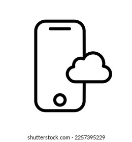 Cloud in the phone line icon. Cloud storage, exchange, neural network, data store, database, remote access, cloud service, artificial intelligence. Vector line icon on white background