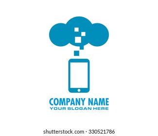 cloud phone pixel blue logo image icon vector