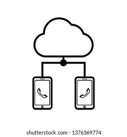 Cloud and phone sign. Handset symbol in a mobile phone. Telephones united in the cloud sign