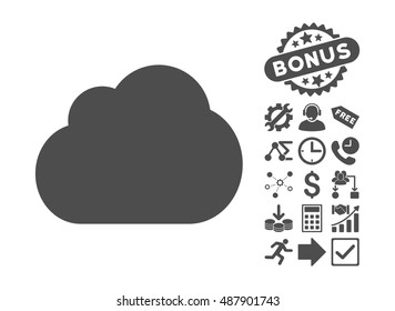 Cloud pictograph with bonus clip art. Vector illustration style is flat iconic symbols, gray color, white background.