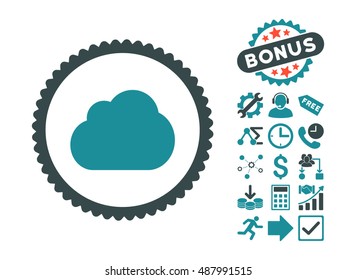 Cloud pictograph with bonus images. Vector illustration style is flat iconic bicolor symbols, soft blue colors, white background.