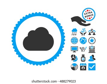 Cloud pictograph with bonus images. Vector illustration style is flat iconic bicolor symbols, blue and gray colors, white background.