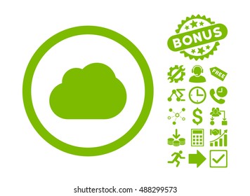 Cloud pictograph with bonus images. Vector illustration style is flat iconic symbols, eco green color, white background.