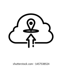 Cloud with pin and arrow isolated on white background ,Thin line icon ,Vector Illustration for symbol web or app stock