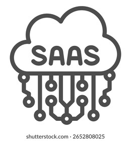 Cloud with pin connections line icon, financial tech concept. Vector graphics. SAAS marketplace for sales, technology sign on white background, outline style icon for mobile or web design