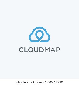 Cloud with pin map logo design icon vector