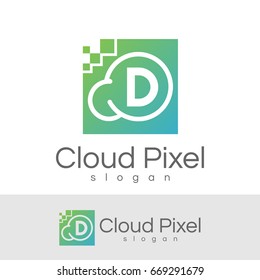 cloud pixel initial Letter D Logo design