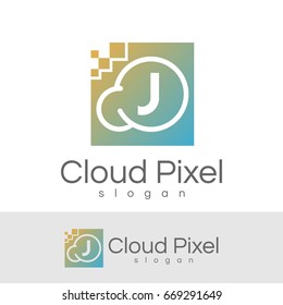 cloud pixel initial Letter J Logo design