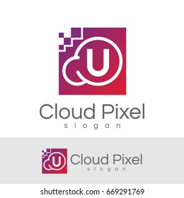 cloud pixel initial Letter U Logo design