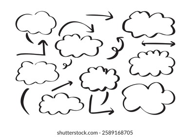 Cloud planning sketch line drawing elements. hand drawn icons for business cloud sketch. Vector illustration