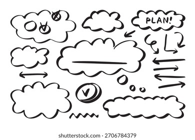 Cloud planning sketch line drawing elements. hand drawn icons for business cloud sketch. Vector illustration