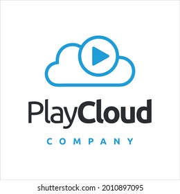Plantilla de diseño de logotipos para medios de reproducción en nube, concepto de logotipo de reproducción de iconos, ilustración vectorial.