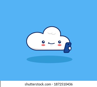Juego en la nube teléfono móvil lindo personaje de caricatura actividad diaria vector concepto de ilustración milenaria