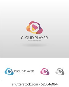 Cloud player. Colorful low poly media logo template.