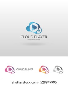 Cloud Player. Colorful low poly cloud logo template.