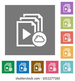 Cloud playlist flat icons on simple color square backgrounds