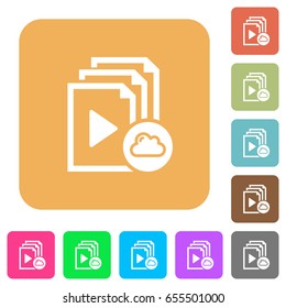 Cloud playlist flat icons on rounded square vivid color backgrounds.