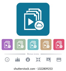 Cloud playlist white flat icons on color rounded square backgrounds. 6 bonus icons included