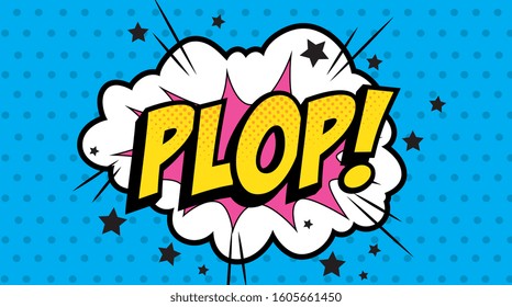 cloud with plop lettering pop art style icon vector illustration design