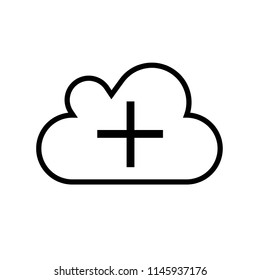 Cloud with plus sign icon vector icon. Simple element illustration. Cloud with plus sign symbol design. Can be used for web and mobile.