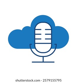 Cloud Podcast Blue Icon. Cloud Technology Editable Stroke Vector Illustration