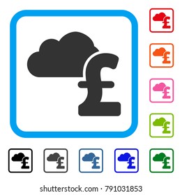 Cloud Pound Banking icon. Flat grey iconic symbol in a light blue rounded squared frame. Black, gray, green, blue, red, orange color versions of Cloud Pound Banking vector.