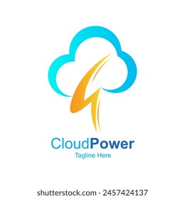 Cloud Power Logo Design Template With Cloud and Thunder.