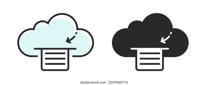 Cloud printer access service system icon vector simple graphic illustration set image clip art line stroke outline modern sign symbol design, internet web file printing technologies