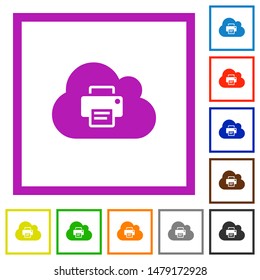 Cloud printing flat color icons in square frames on white background