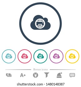 Cloud printing flat color icons in round outlines. 6 bonus icons included.