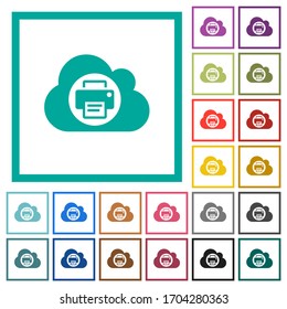 Cloud printing flat color icons with quadrant frames on white background
