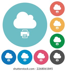 Cloud printing flat white icons on round color backgrounds