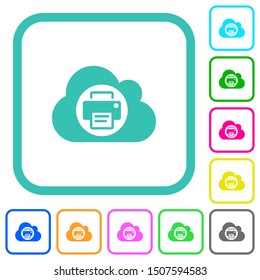 Cloud printing vivid colored flat icons in curved borders on white background