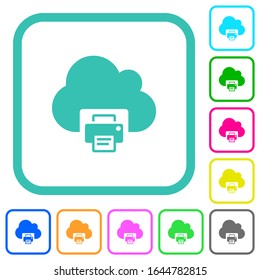 Cloud printing vivid colored flat icons in curved borders on white background