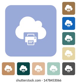 Cloud printing white flat icons on color rounded square backgrounds