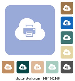 Cloud printing white flat icons on color rounded square backgrounds